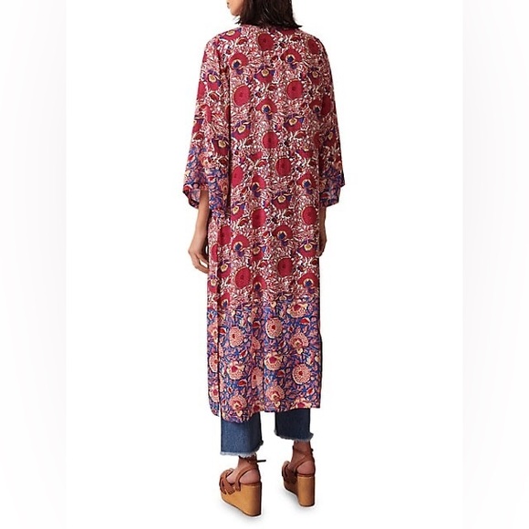 ba&sh Floral Wide-Sleeve long Lady Kimono Vini Side-Slit Self-Tie Size Medium - Picture 2 of 11